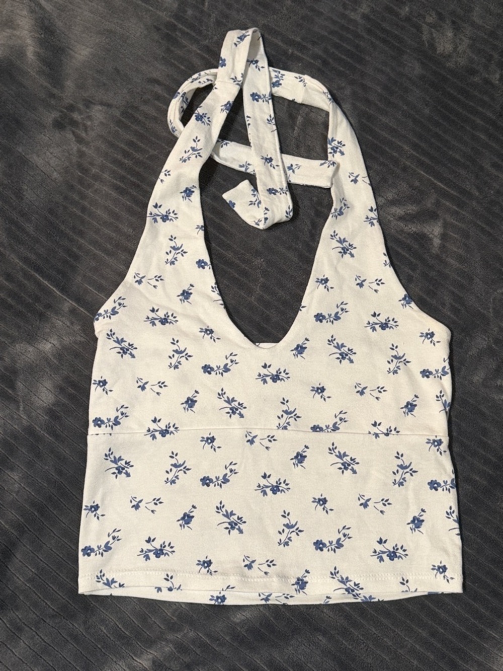 Hollister White and Blue Floral Halter Crop Top